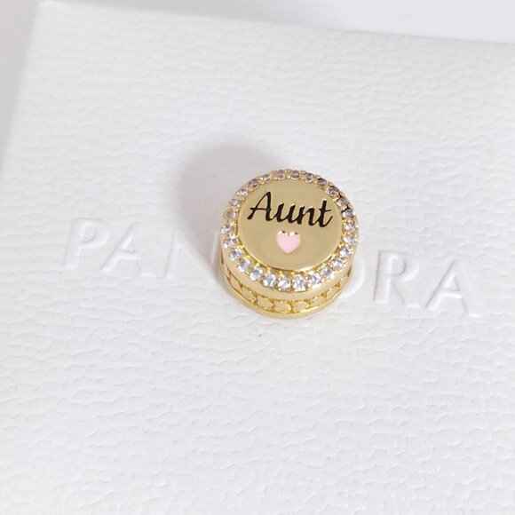 Pandora Engravable Aunt Charm Bead Gold Plated with box - Picture 2 of 9